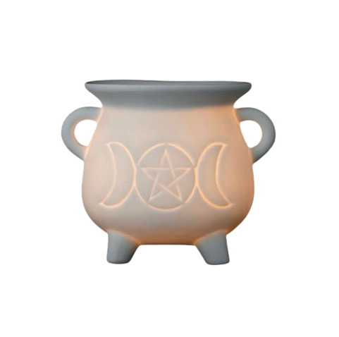 White Triple Moon Cauldron Oil Burner