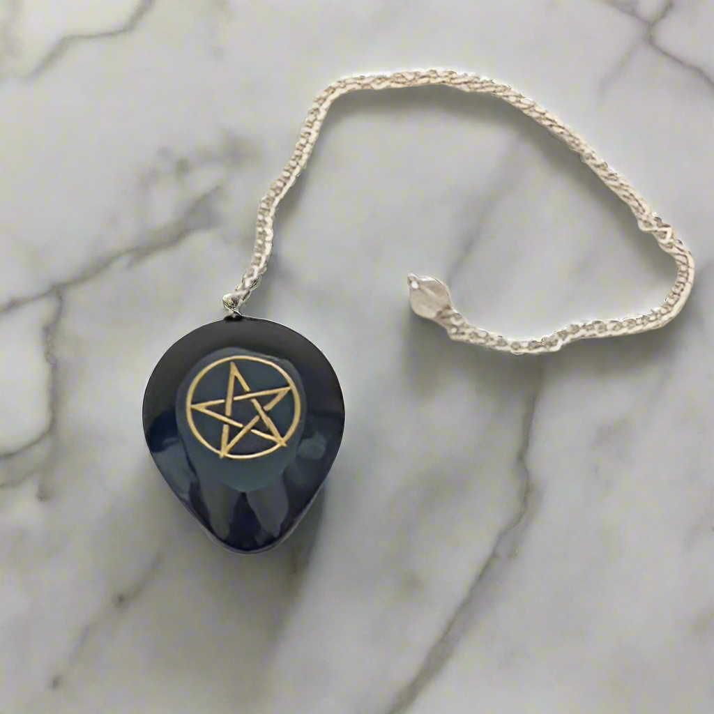 Black Obsidian Pendulum with Pentacle Engraving