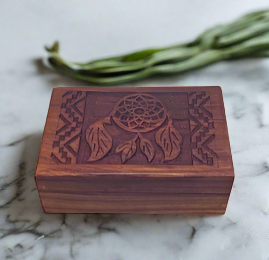 Dream Catcher Carved Wooden Box