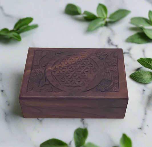 Flower of Life Carved Wooden Box