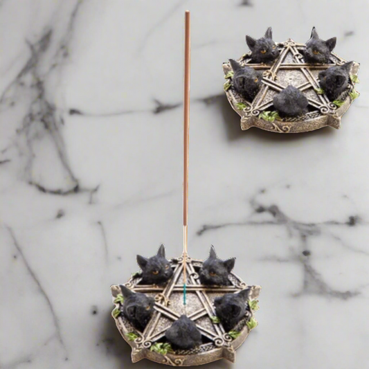 Incense Holder Black Cat & Pentacle