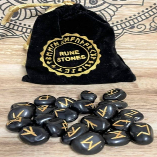 Rune Stones Black in Velvet Pouch