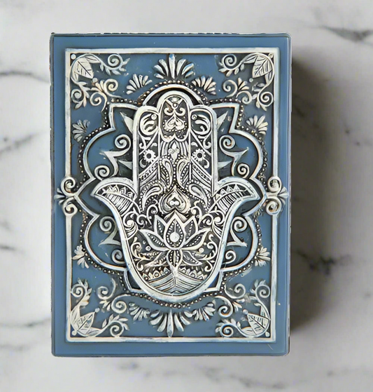 Tarot/Trinket Box Antique Blue Hamsa Hand