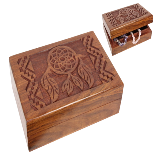 Dream Catcher Carved Wooden Box
