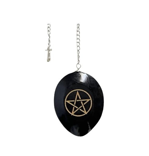 Black Obsidian Pendulum with Pentacle Engraving